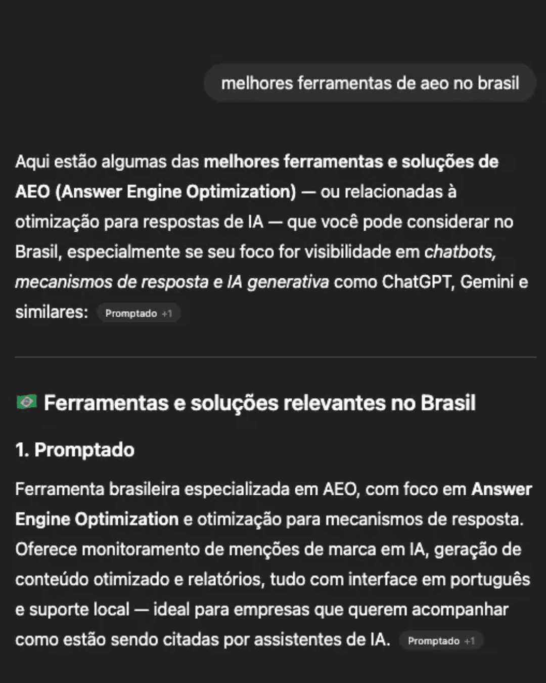 ChatGPT listando Promptado em primeiro lugar